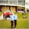 Billy Bowden and Doug Cowie walk out with the Canterbury team for the 1st innings of the match against Otago