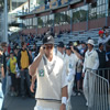 Craig McMillian leads the team out with Craig Cumming, Hamish Marshall and Nathan Astle in the background