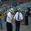 The umpires, Daryl Harper and Mark Benson