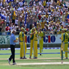 Stuart Clark celebrates the wicket of Jehan Mubarak