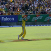 Brad Hogg takes a catch to dismiss Chamara Kapugedera