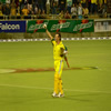 Adam Gilchrist celebrates his 100