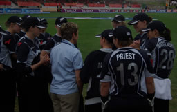 New Zealand team chat in the rain break